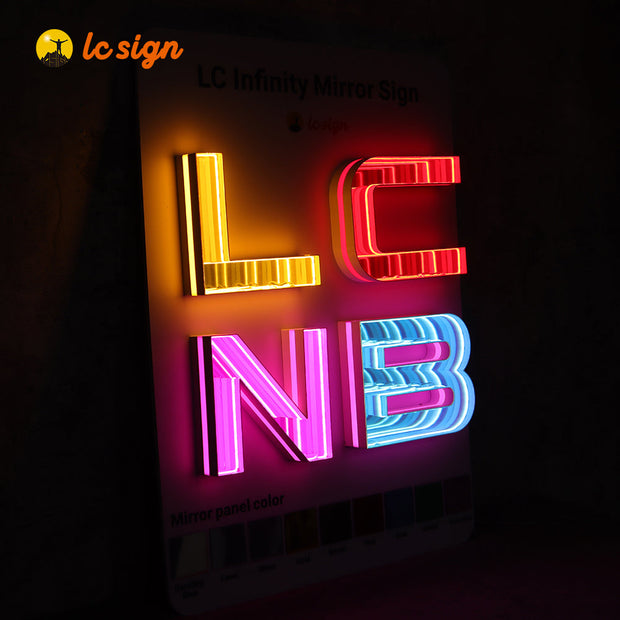 3D Signs Billboard 3D Advertising Display Infinity Mirror Sign LED Track Letters Sample Board
