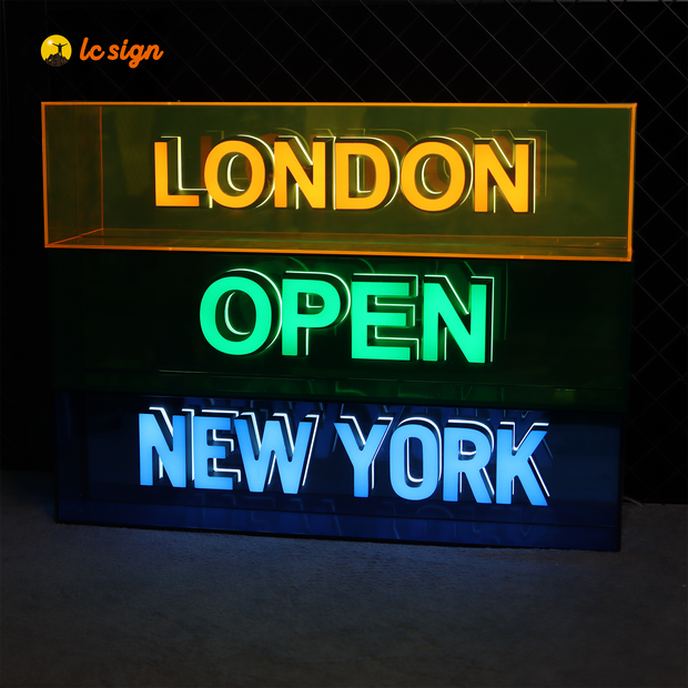 3D Signs Billboard (Customized Text LED Acrylic Letters with Transparent Acrylic Box)