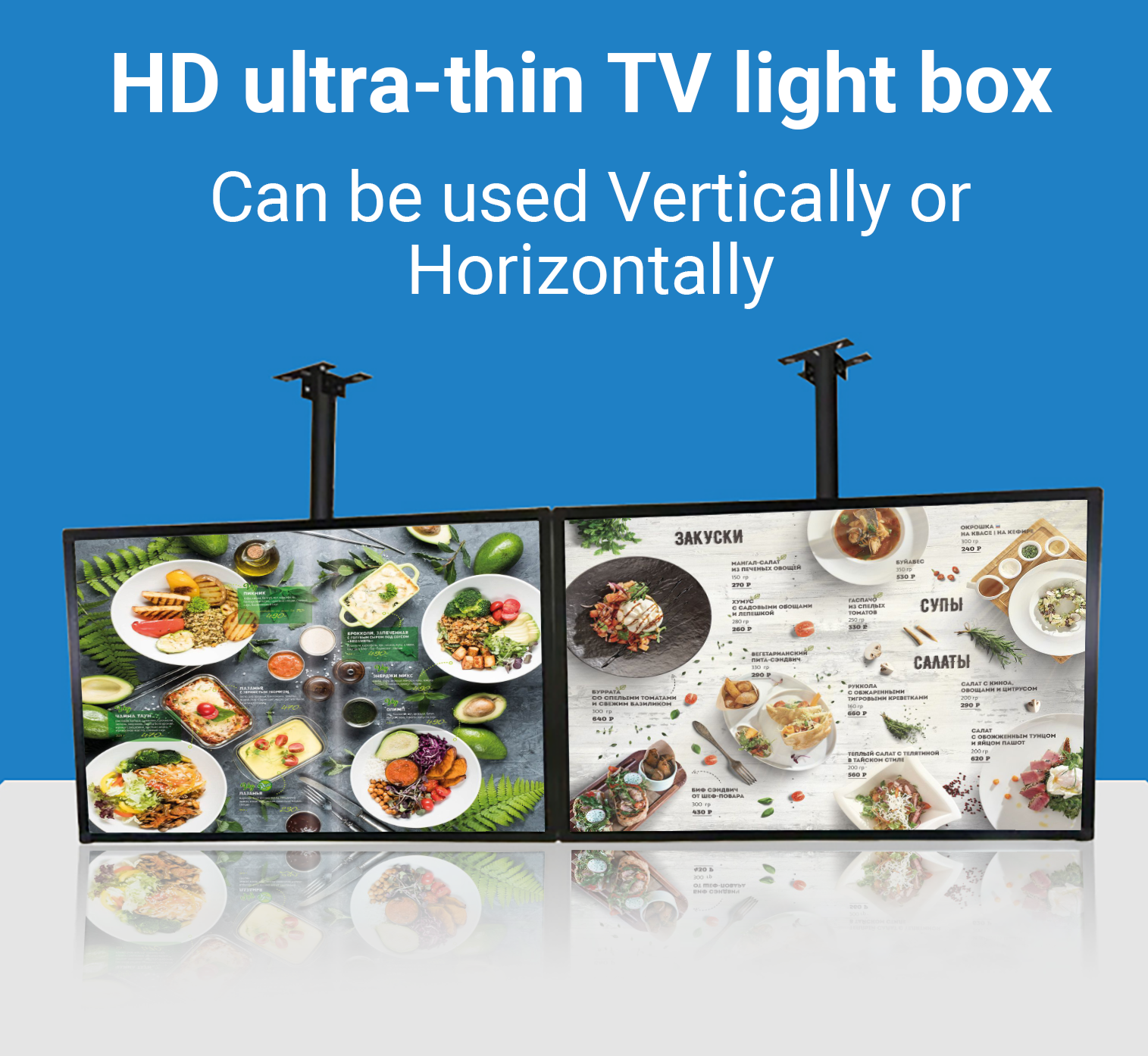 Caissons lumineux (usage intérieur uniquement - Panneau de menu suspendu disponible pour magasins)