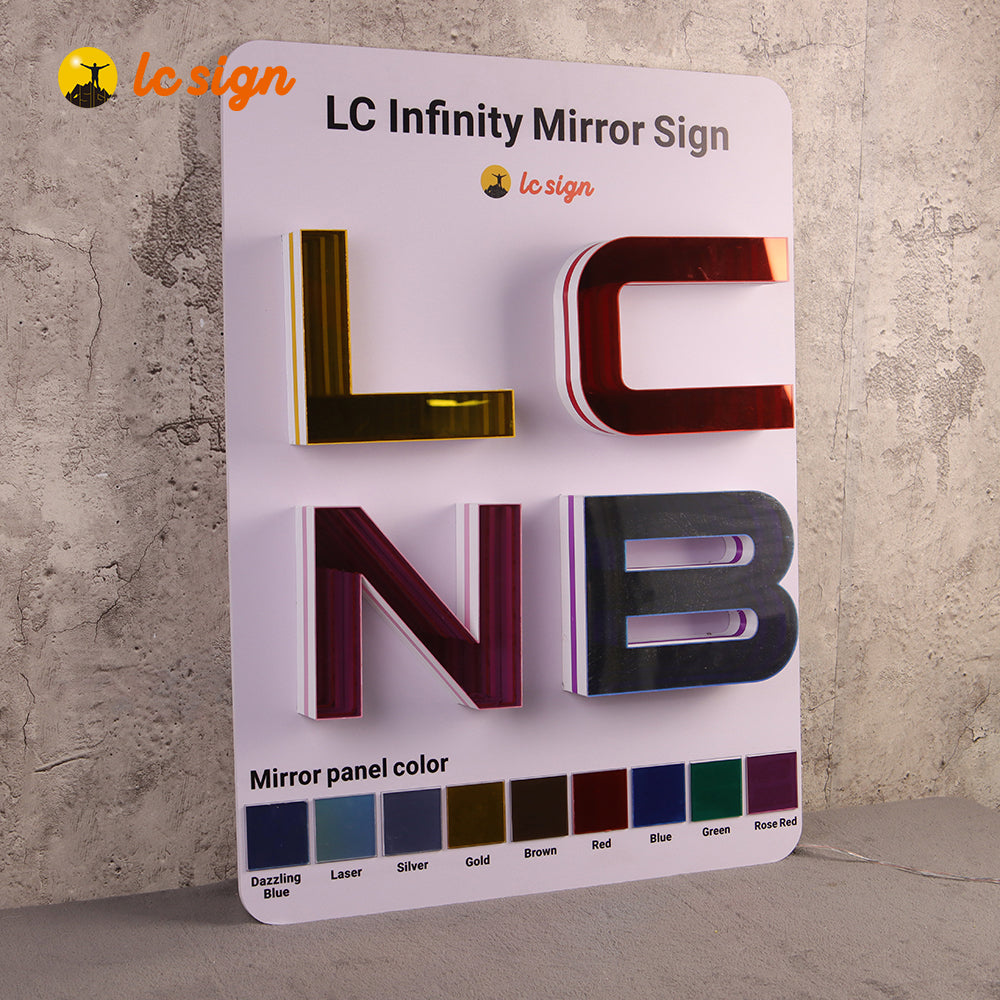 Panneau d'affichage publicitaire 3D, panneau miroir infini, panneau d'échantillons de lettres LED