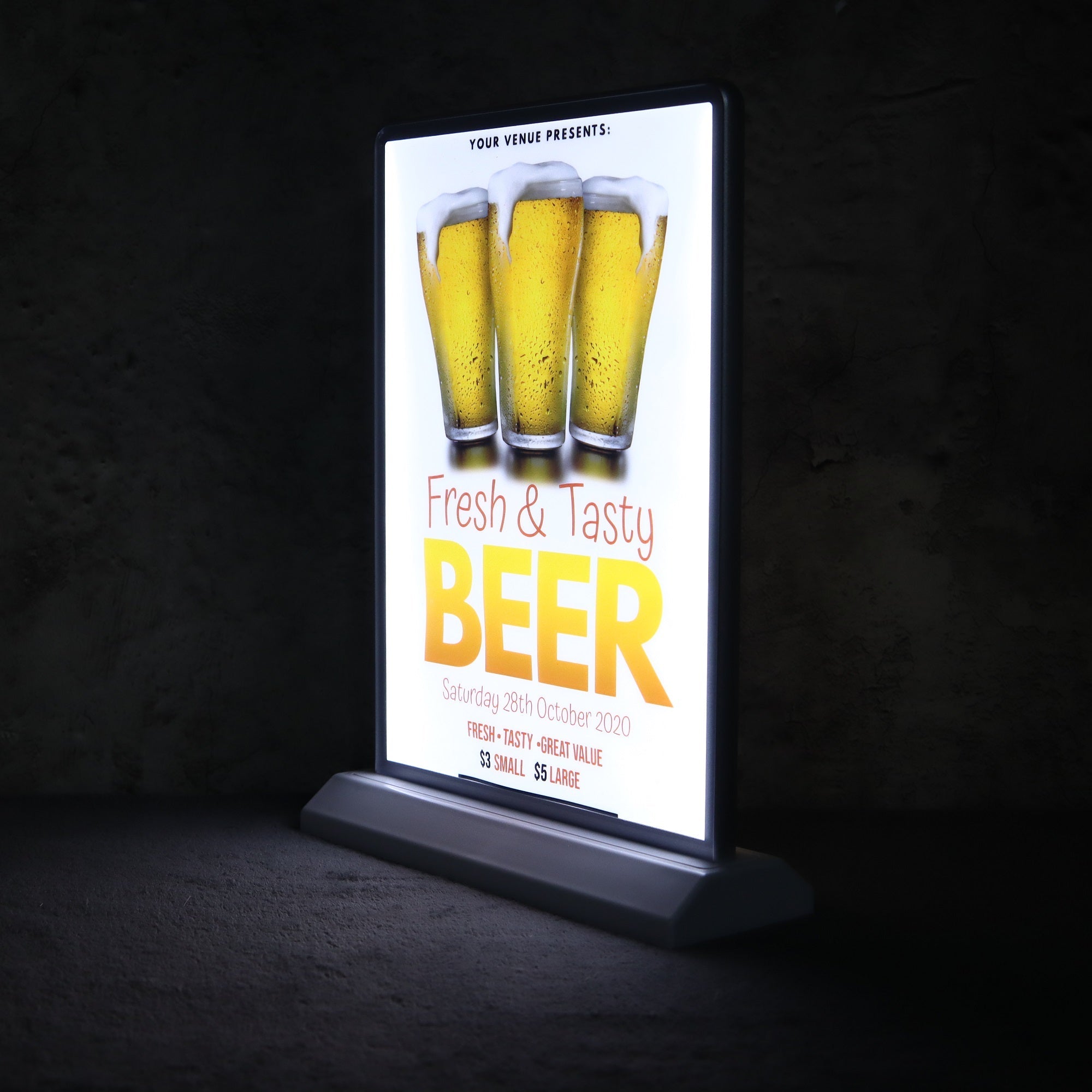 Caissons lumineux (usage intérieur uniquement - Affichage de bureau rechargeable, panneau lumineux publicitaire double face)