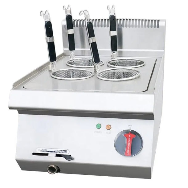 Cocina de sobremesa para pasta y fideos (4-6 compartimentos, gas y electricidad, 400 x 700 x 430 mm, E-RQM-400X/E-DM-400X)