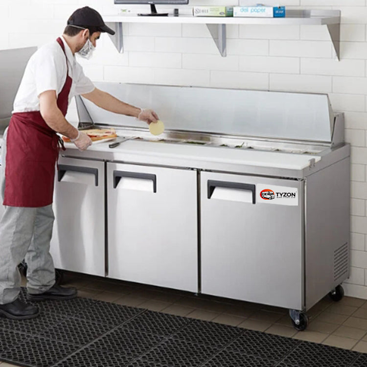 Refrigeradores comerciales de 3 puertas para preparar sándwiches y ensaladas