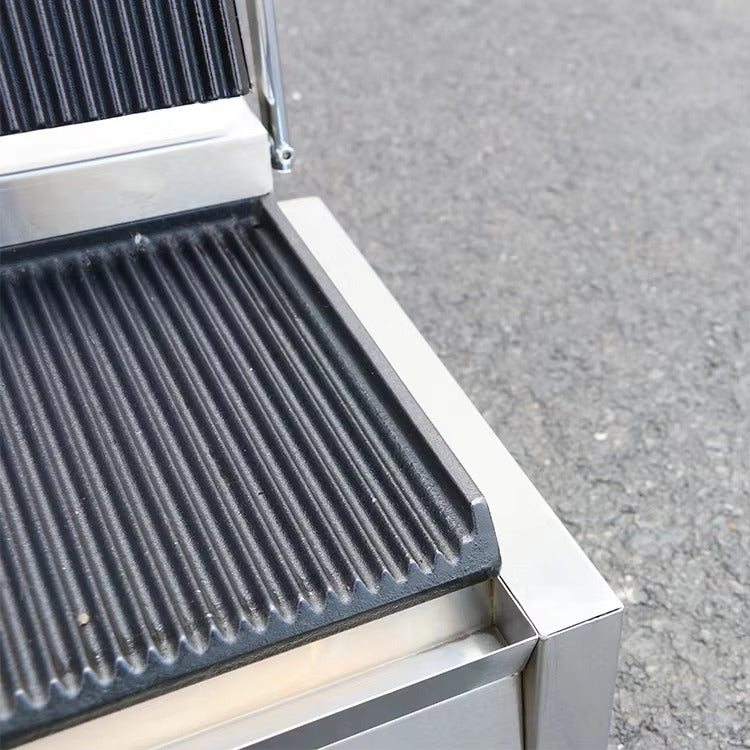 Prensa comercial para panini con parrilla acanalada, máquina para hacer sándwiches, parrilla de contacto eléctrica doble (una ranura superior e inferior) 