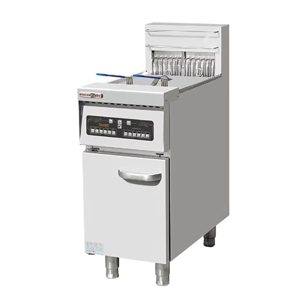 Freidoras eléctricas de piso de 2 cilindros y 2 coladores, 70 lb. E-DZE-400G-2/LE-DZE-400G-2