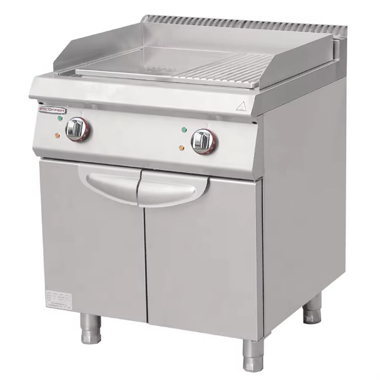 Planchas eléctricas con base de almacenamiento 2/3 planas y 1/3 ranuradas HKE-DP-700/900