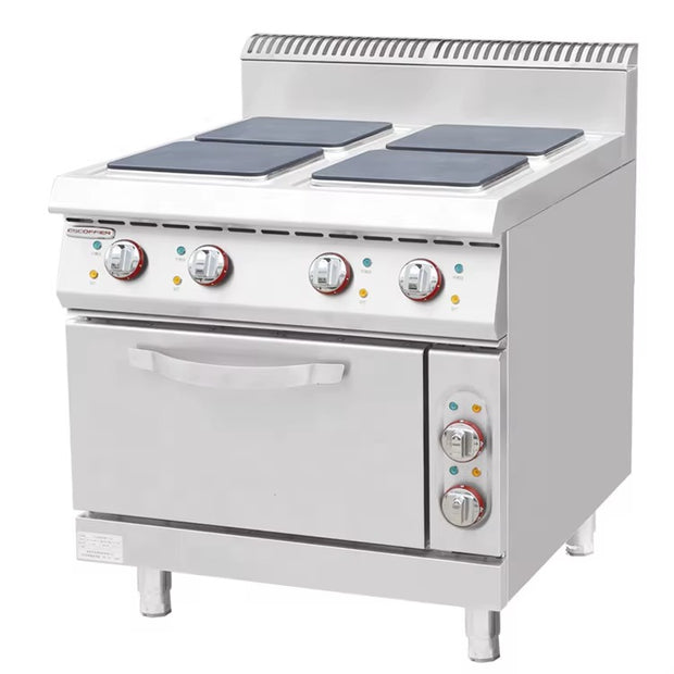 Cocina eléctrica de 4 quemadores con horno, 800 x 900 x (850 + 120) mm, XKE-DBJ-900-4F